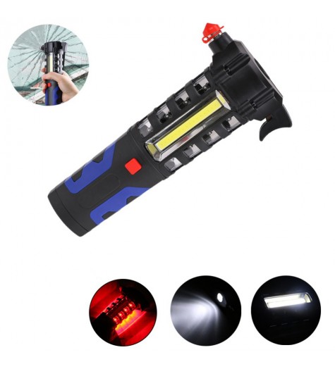 LUSTREON Magnetic COB LED Work Light Torch Safety Escape Rescue Window Breaker Emergency Hammer Tool