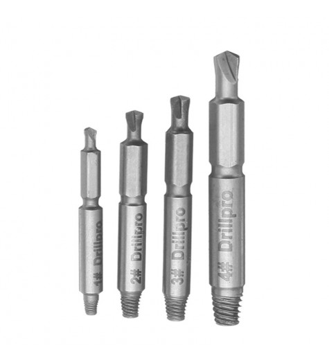Drillpro 4pcs Small Size Double Side Damaged Screw Extractor Bolt Stud Remover Tool