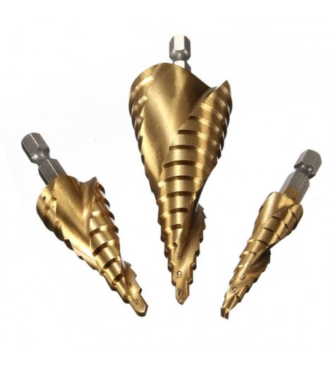 KING DO WAY 3pcs 1/4 Inch Shank 4-12/4-20/4-32mm HSS Spiral Grooved Step Drill Bit