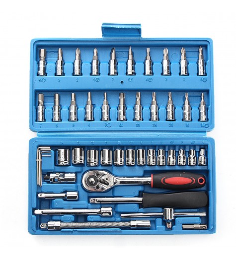 46Pcs Drive Heavy Duty Telescopic Shaft Ratchet Handle Socket Wrench Spanner Set