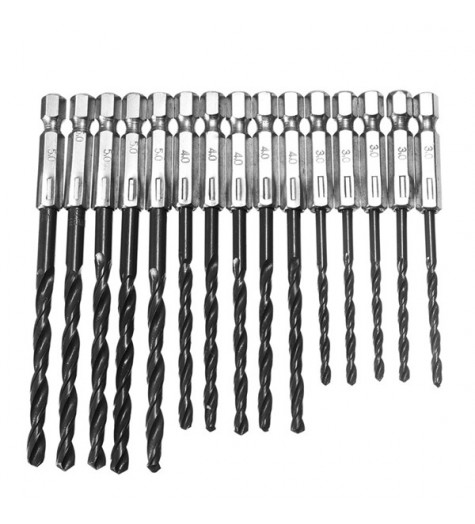 15pcs 3-5mm HSS Twist Drill Bit Set 1/4 Inch Hex Shank High Speed Steel Drill Bits