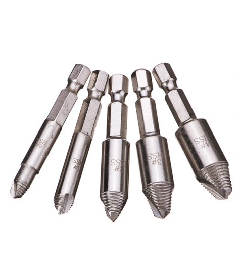 5pcs 1/4 Inch Hex Screw Extractor Set HSS Broken Damaged Bolt Remover Tool