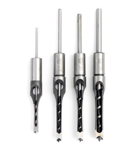 4pcs 1/4 to 1/2 Inch HSS Square Hole Saw Mortising Chisel Twist Auger Drill Bits