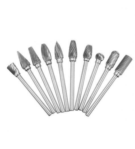 10pcs 3mm Shank Tungsten Steel Carbide Burr Set Single Line 6mm Head Rotary Drill Bit