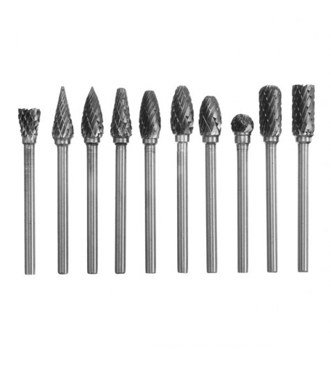 10pcs 3mm Shank Double Lines Tungsten Steel Carbide Burr Set 6mm Head Rotary Drill Bit
