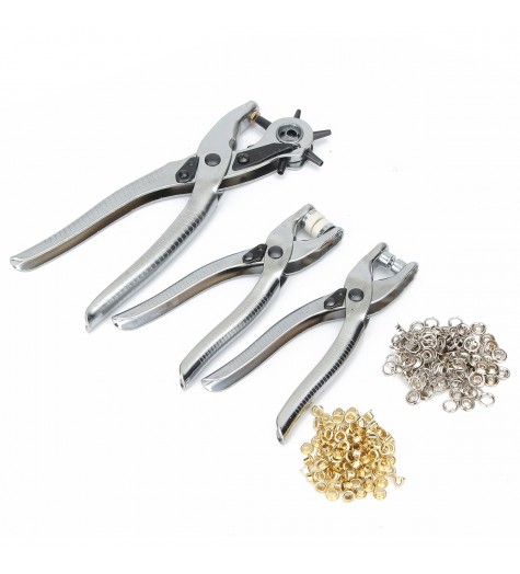 3Pcs Leather Belt Hole Punch+Eyelet Plier+Snap Button Grommet Setter Tool Kit